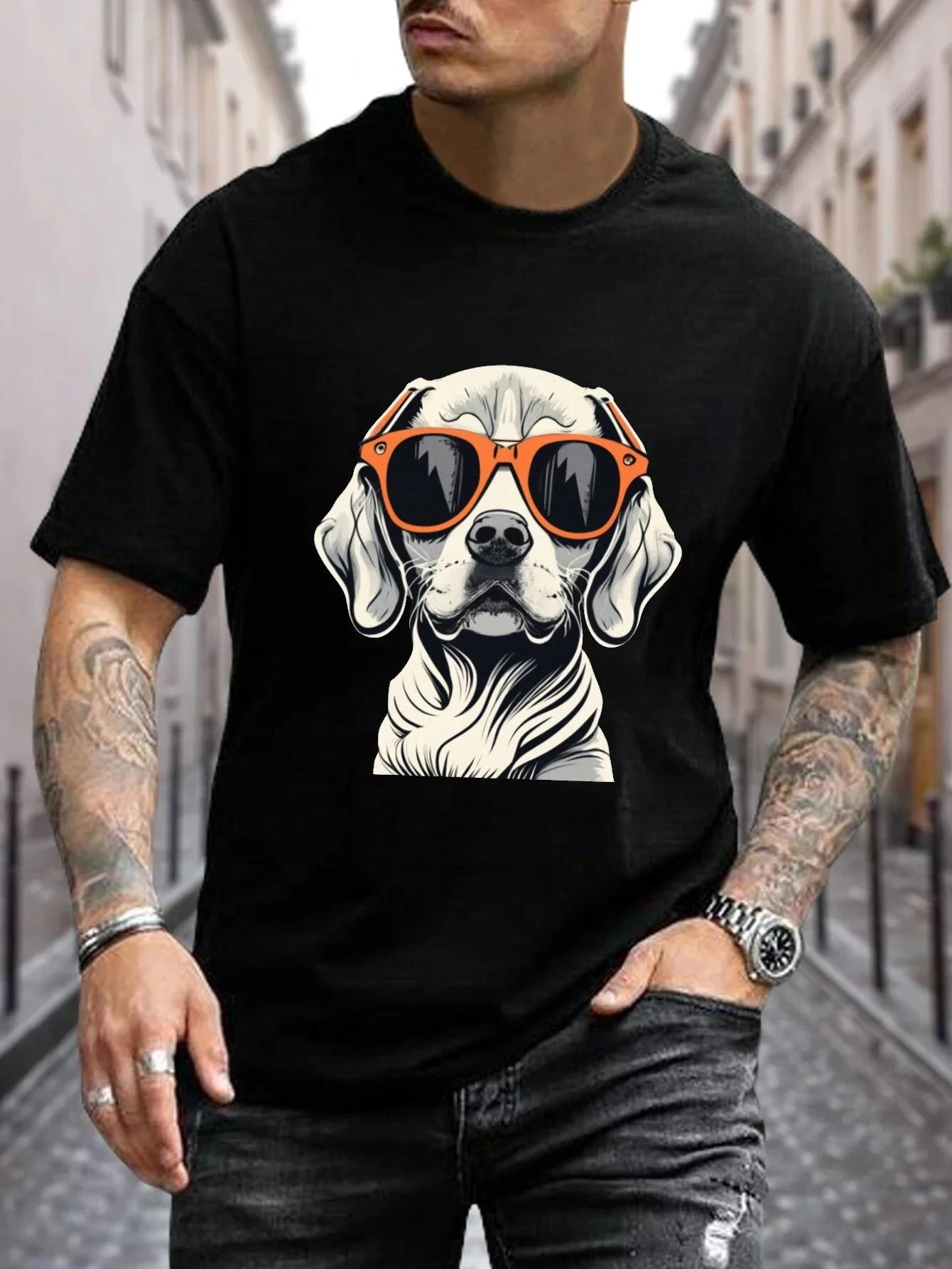 Beagle Fashion Glasses Cute Beagle with Fashion Glasses Plus Size Mens TShirt Black Short Sleeve Round Neck Casual Summer Tops S