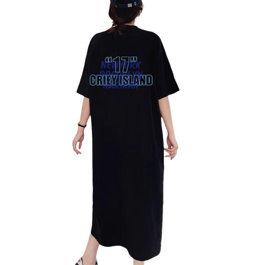 Pure cotton short-sleeved 2026 new summer loose large-size lazy skirt medium and long T-shirt skirt women's split ins dress