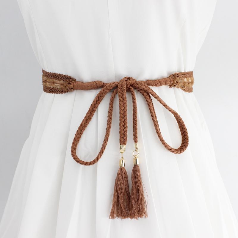 New Women's Knotted Waist Chain: Korean Braided Tassel & Lace Cotton Waist Rope Dress Accessory