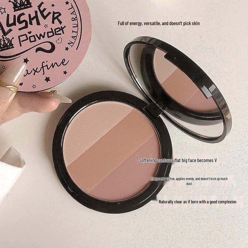MAXFINE 3-Color 3D Contour Blush & Shadow – Beginner Friendly, Natural Soft Mist Finish, 9g