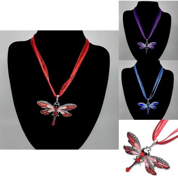 Elegant Alloy Jewelry Dragonfly Pendant Necklace Sweater Chain For Women