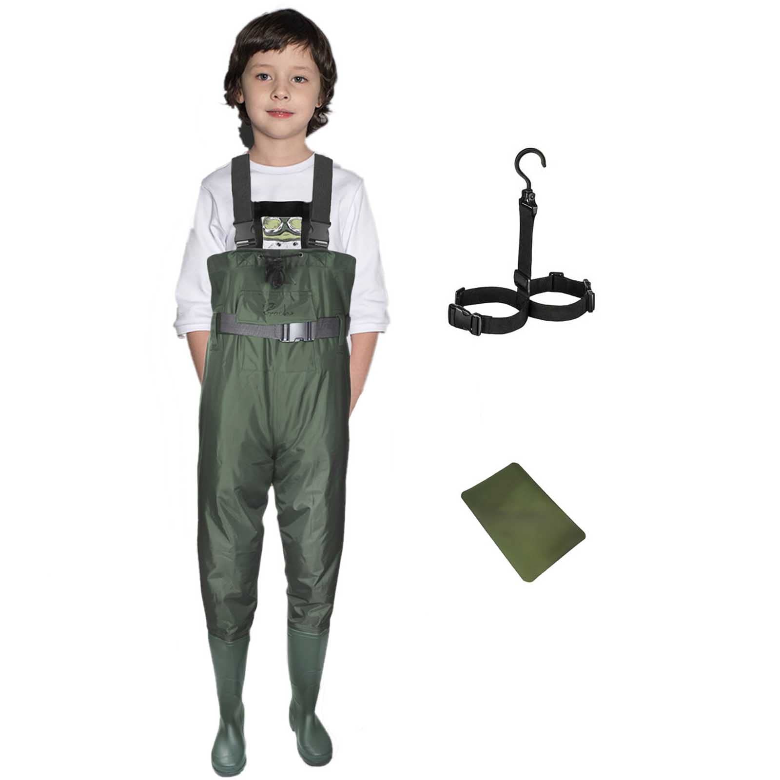 

Chest High Fishing Easy to Put On and Take Waterproof Injury Thick Playing in the Sand Heavy Heavy Shallow Water EU Dark [Croch] Waders, Children s, темно-зелений колір