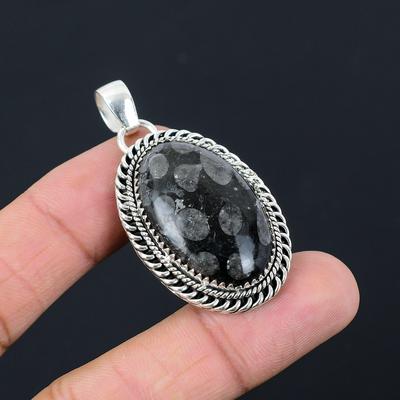 Mothers Day Sale Oval Black Fossil Coral Stone Sister Pendant Jewelry 925 Silver