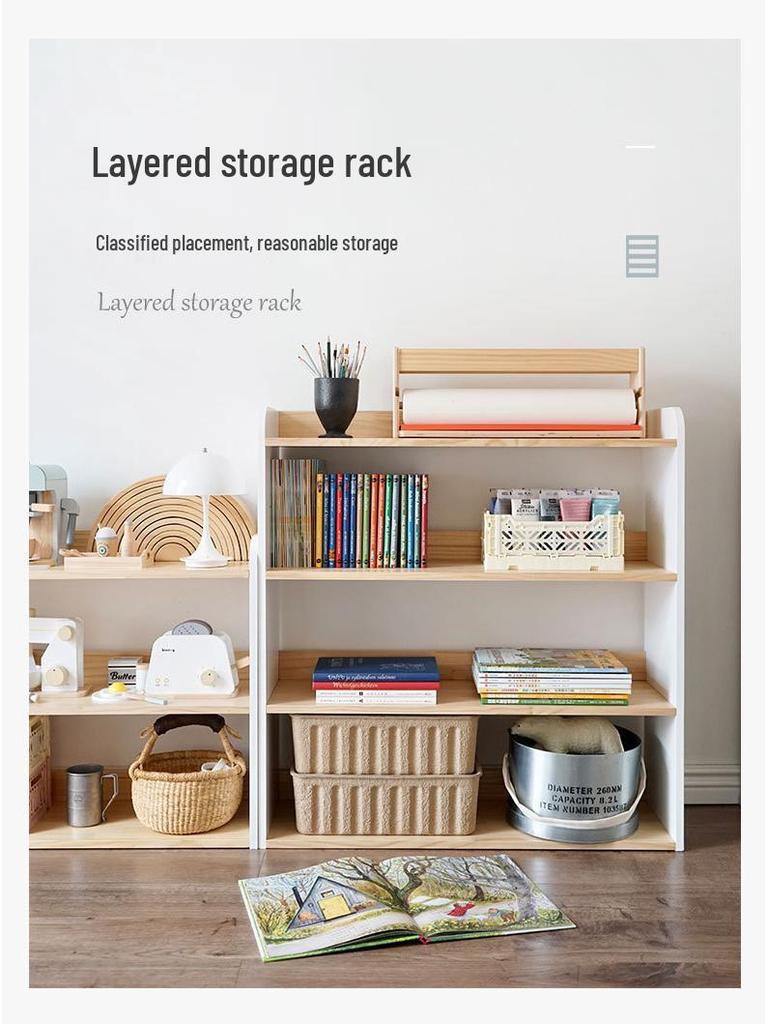 Korean Style Wooden Bookcase & Toy Storage Rack for Children's Room
