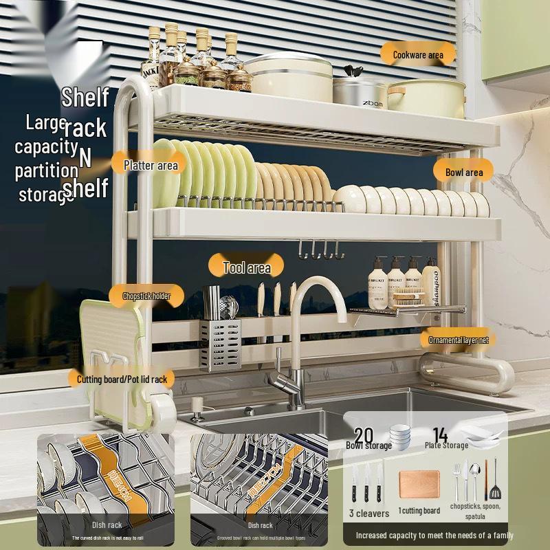 Stainless Steel Multifunctional Kitchen Sink Dish and Bowl Storage Rack