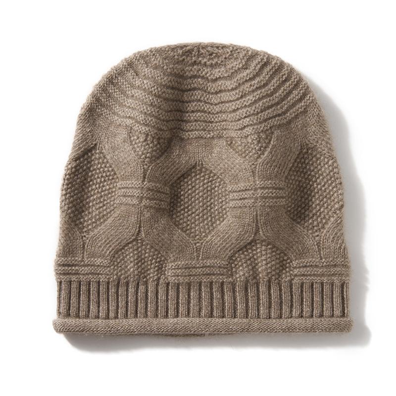 Cashmere Autumn and Winter New Style Women's High End Solid Color Twisted Pattern Thickened Warm Fashion Knitted Casual Curled Hat