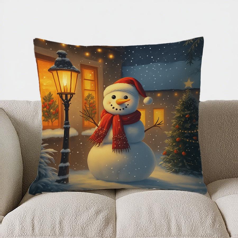 Home Decor Santa On Bench With Tree Winter Scene Pillow Pattern Cushion Cover Suitable For Sofa Bedroom Car Pillow Cover