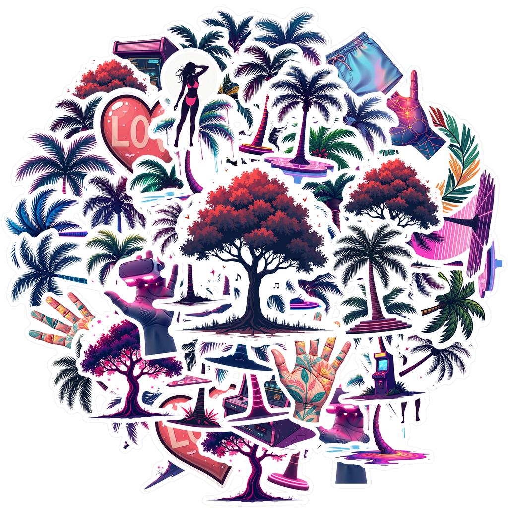 35pcs-100pcs Decals  Waterproof Decorative Stickers Tropical Stickers Palm Tree Stickers for Suitcases Computers Phones