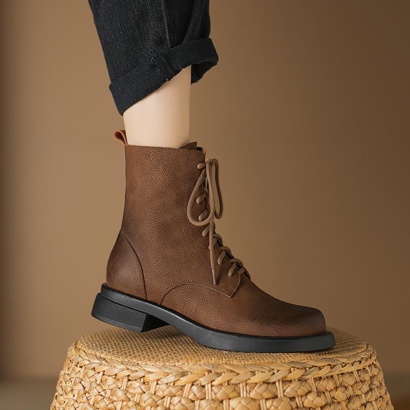 2024 Nové Zimní Dámské Boty Kožené Boty Hovězí Semiš Kulatá Špička Hrubý Podpatek Dámské Boty Platformové Boty Pravá Kůže Vysoké Podpatky