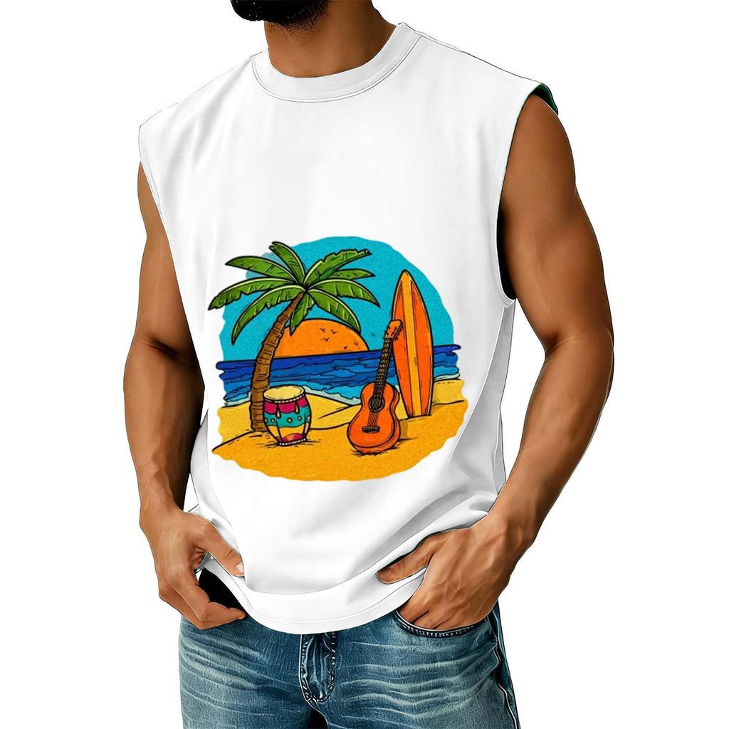Men's Sleeveless Casual Muscle Tank Top Summer Beach 2D Graphic Print Lightweight Breathable Athletic Shirt for Outdoor Sports
