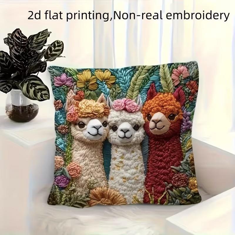 Colorful Bohemian Short Plush Pillowcase 45x45cm Adorable Kitten Living Room Bedroom Decor (Pillow Insert Not Included)