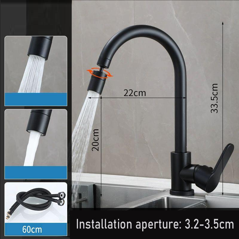 Black Kitchen Faucet Single Handle Hot and Cold Water Kitchen Sink Taps Basin Mixer with 360° rotating Adapter Gray