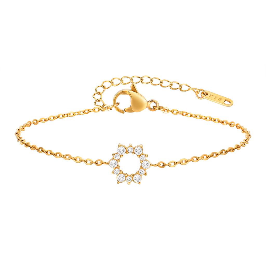 Vnox Cubic Zirconia Sunflower Bracelets For Women Girls,Positive Sunshine Classic Stainless Steel Chain Bracelet Jewelry Gifts