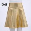 Womrn Club Skirt Glossy Surface Faux Leather A Line Loose Hem Elastic Waist High Waist Pleated Soft Performance Cocktail Party Mini Skirt
