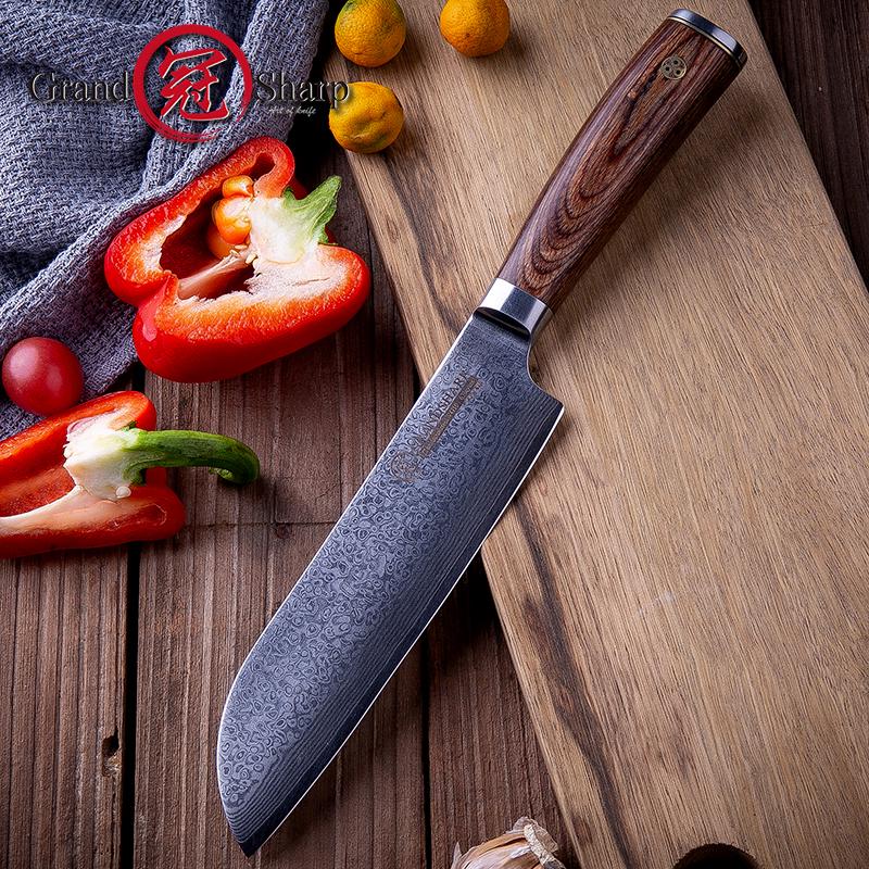 6,7-Zoll-Santokumesser, professionelles Kochmesser VG10, japanisches 67-lagiges Damast-Küchenmesser