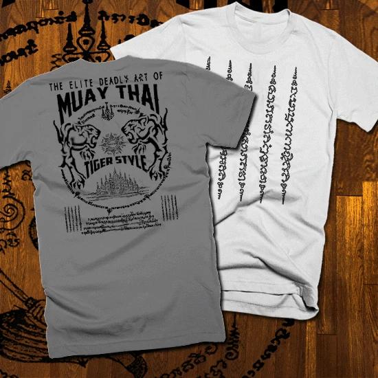 Muay Thai T-Shirt Thai Boxing 2 Sided Print UFC MMA kickbox Martial Tiger style S