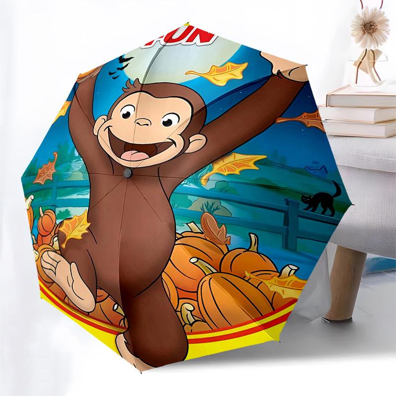 Curious George, Fun Automatic Opening and Closing, 8 Rib Structure Portable Umbrella, Suitable for Men and Women In All Seasons Perfect Gif