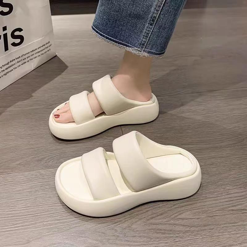 

Popular muffin platform sandals women s summer wear 2025 new versatile one-word with open-toed Roman shoes beach shoes 40