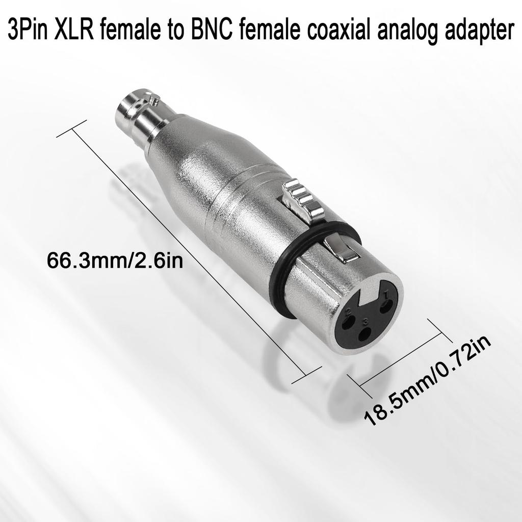 QIANRENON XLR BNC Adapter 3-Pin XLR Female To BNC Female Coaxial Video RF Audio Camera Microphone Mixing Console Extension Converter