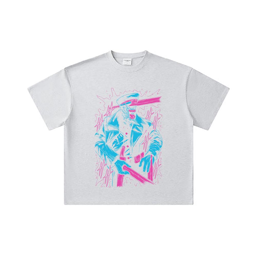 260 GSM Double Yarn 32 Count 100% Cotton Chainsaw Man V11 Katana Man Print Unisex Heavy Cotton T Shirt