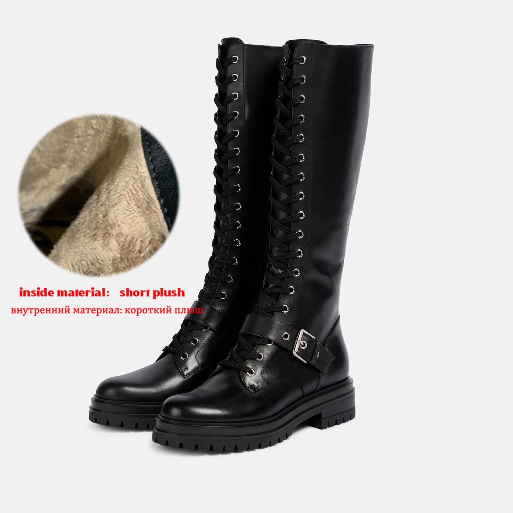 

Krazing Pot Кожа спилка коровы Круглый носок Средний каблук Сапоги для верховой езды Размер 46 Размер 45 Шнуровка Большой размер Женские ботфорты выше колена 39