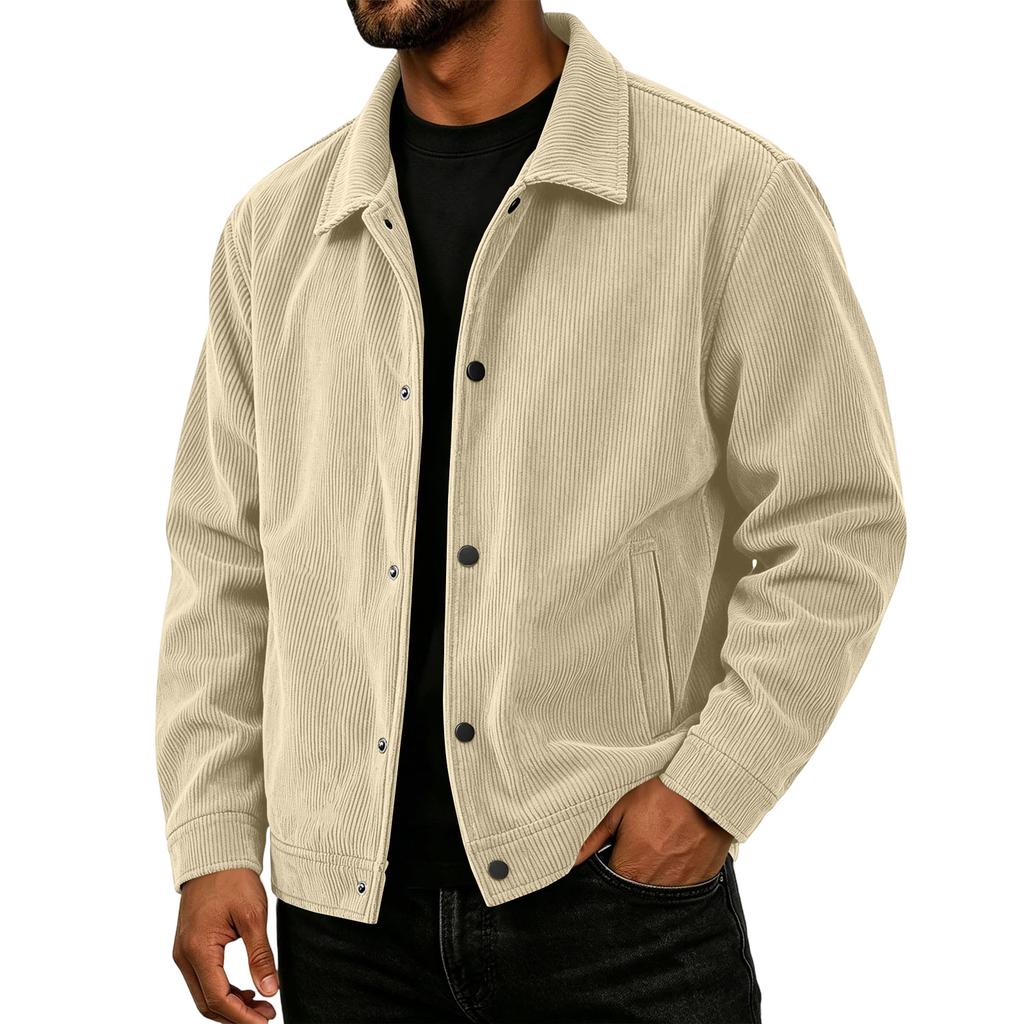 Men's Casual Loose Fit Fall Jacket with Lapel Collar Long Sleeve