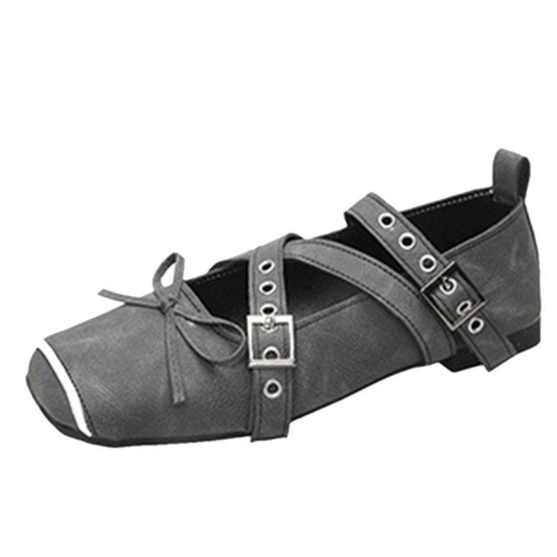 Mary Jane Shoes Women's 2025 Spring New Retro Square Head Ballet Shoes Flat-soled French Shallow Mouth One-word Button Shoes