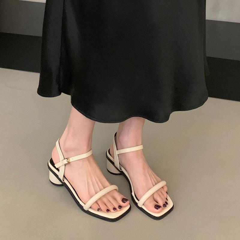 Fashion Bailamos Summer Women Slipper Fashion Narrow Band Ladies Casual Sandal Shoes Square Low Heel Outdoor Dress Gladiator Shoes