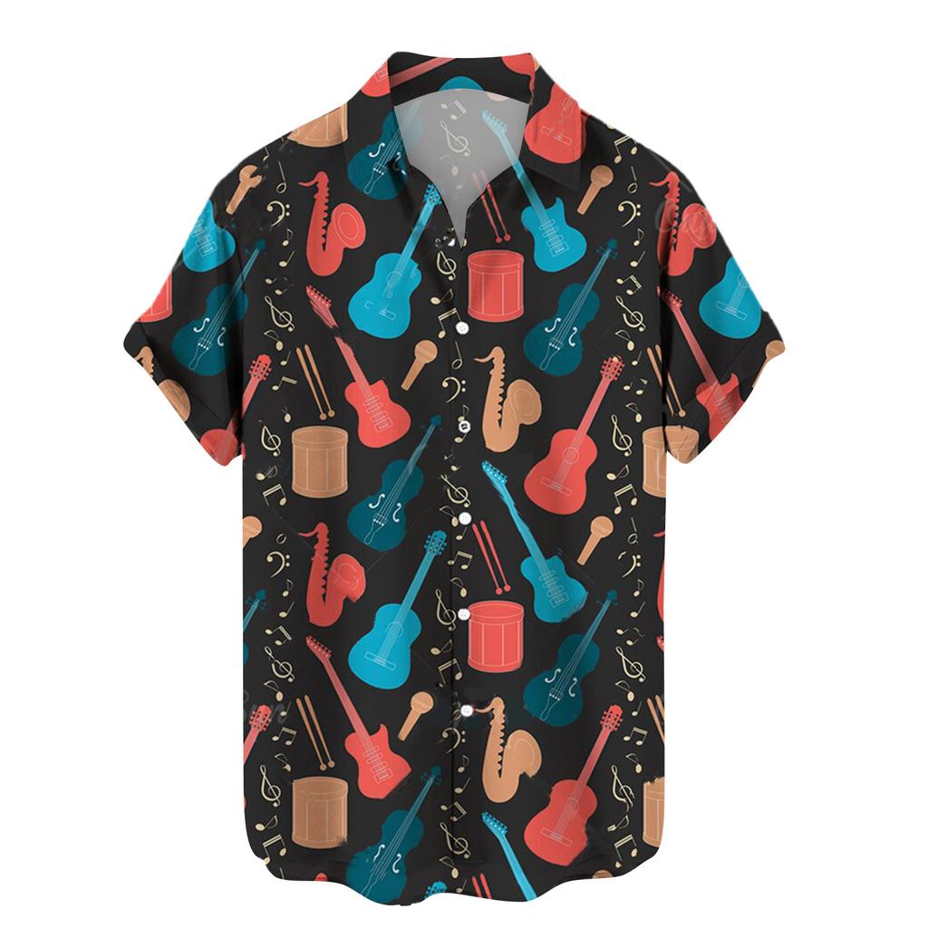 Summer New Plus Size Hong Kong Style Men's Shirt with Digital Printing Casual Short Sleeved Shirt for Men