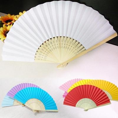 7-inch Folding Paper Fan Dance Wedding Party Lace Silk Folding Hand Held Solid Color Fan