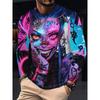 T-shirt da uomo a maniche lunghe con stampa a righe 3D, top da uomo comodo, traspirante e versatile