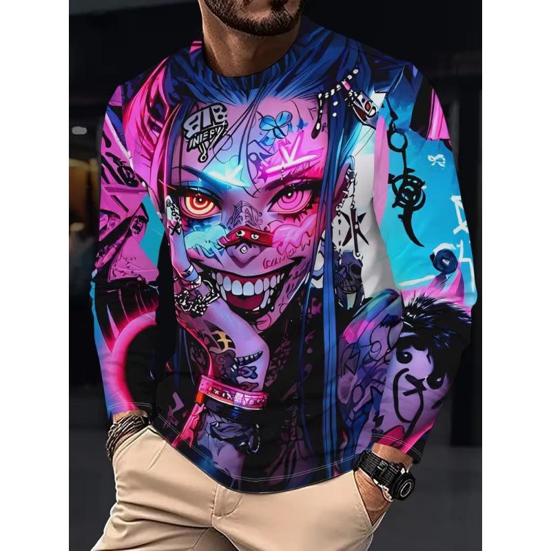 Men's 3D Stripe Printed Long-sleeved T-shirt, Comfortable, Breathable and Versatile Men's Top