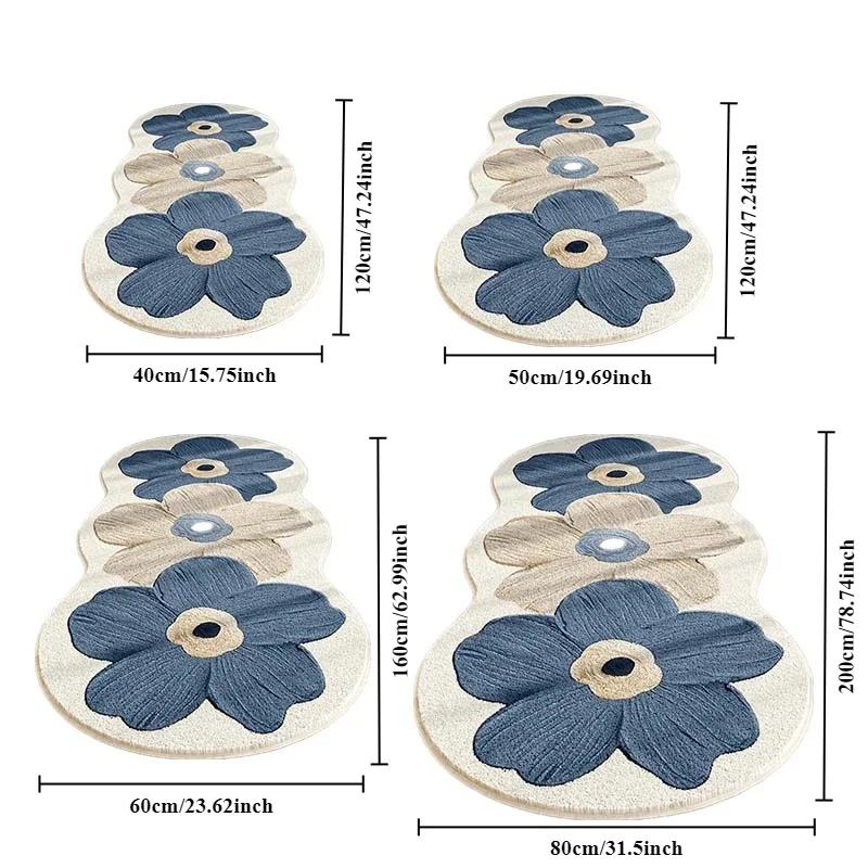 Blumenzyklus Nachttischteppich Blumenmuster Teppiche für Wohnbereiche Imitation Wollteppiche Rutschfeste Fußmatte für Schlafzimmer Heimdekoration Teppich