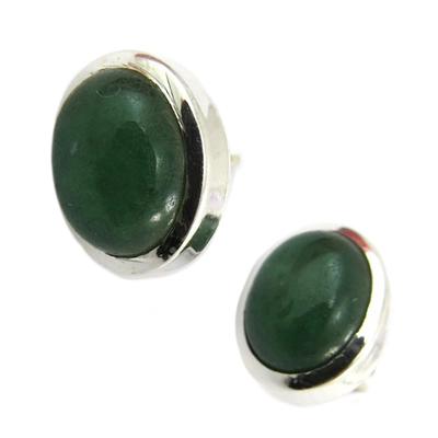 [P7223] - Silver 'Heaven' Silver Green Jade Earrings - 13x10 Mm
