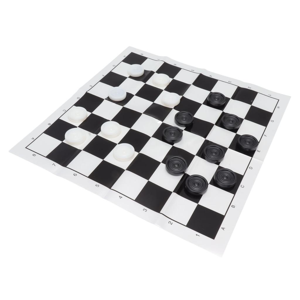Checkers Set Stackable Black White Plastic Pieces Draughts Board Game with Transparent Box for 3 Years Old Above