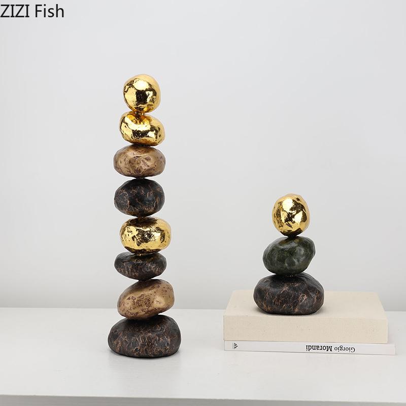Simulated Stone Stacking Statue Desk Decoration Creative Gold-plated Stone Sculpture Resin Crafts Ornaments Room Aesthetic Decor