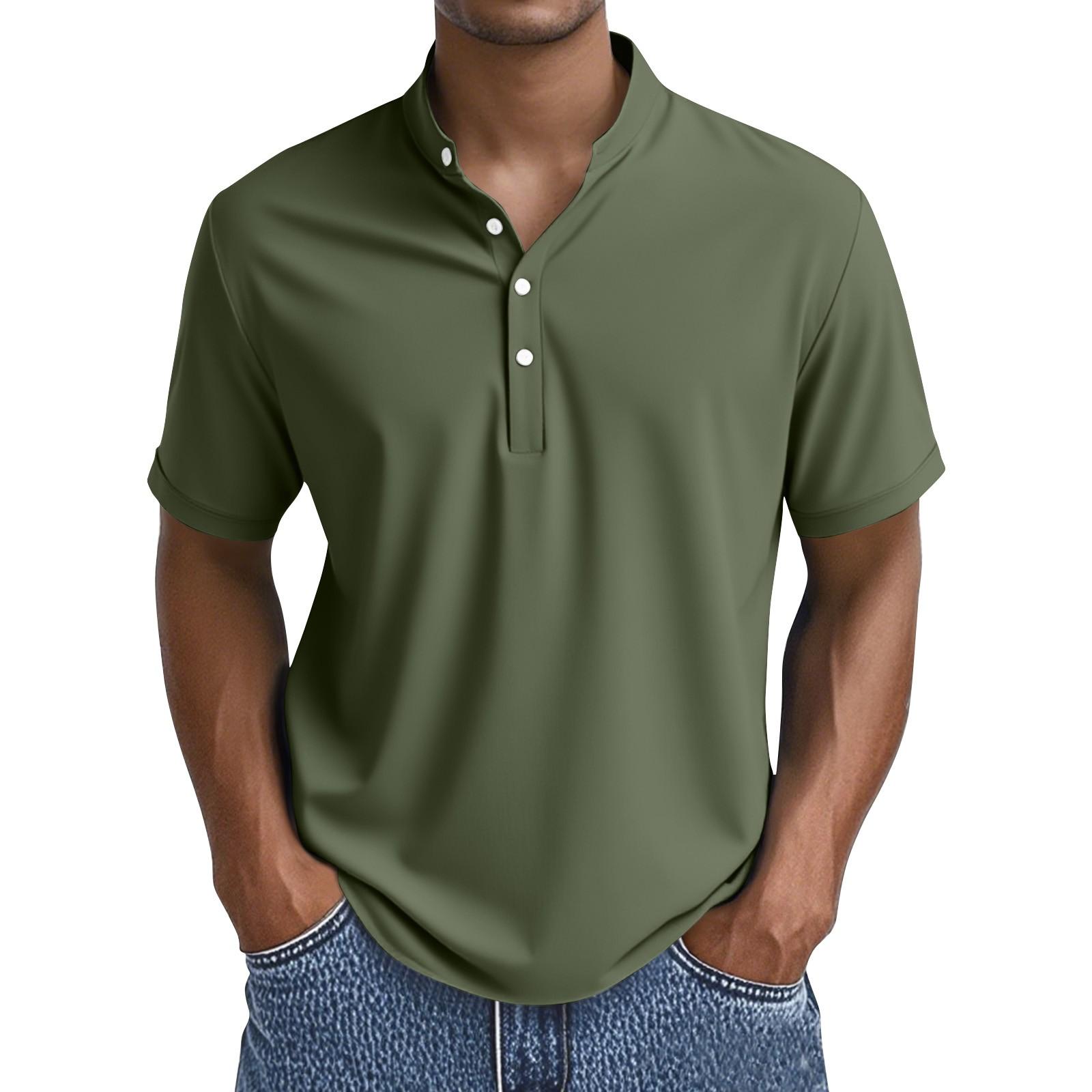 

Мужские летние однотонные топы с воротником на пуговицах и коротким рукавом, мужские повседневные свободные модные топы M зелёный