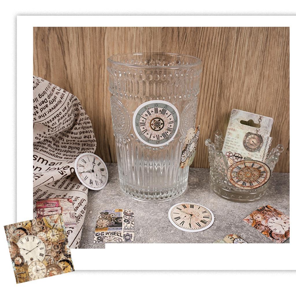 46pcs Diary Decorative Decal Self Adhesive Vintage Clock Pattern Diary Stickers for Handbooks Notebooks Albums Theory