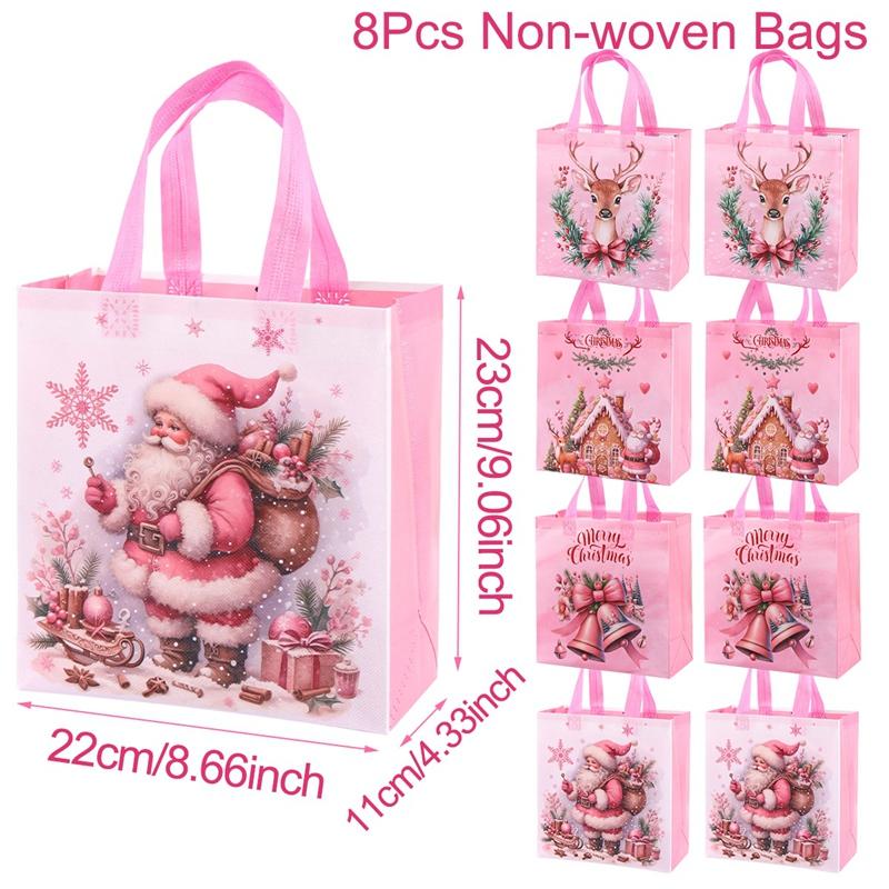 4/8pcs Christmas Gift Bag Santa Non-Woven Bag Christmas Decorations For Home 2026 Xmas Navidad Noel Gifts New Year Packaging Bag