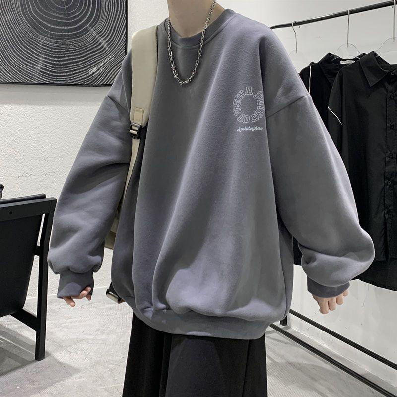 Round Neck Hooded Sweatshirt Men's Autumn and Winter High Street Loose Casual Velvet Thickened Jacket