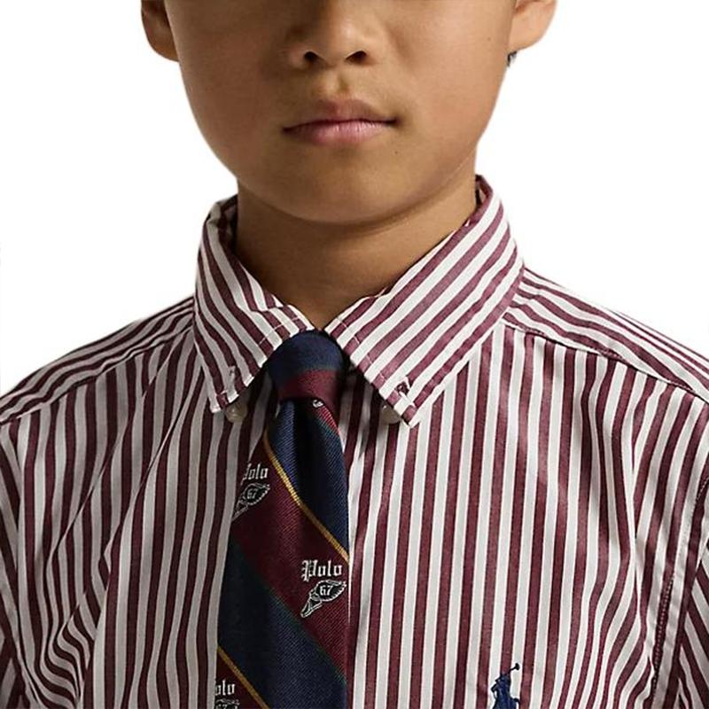Polo Ralph Lauren Casual Shirt FW25 Striped Collar Button Small Pony Embroidery Long Sleeve Kids Shirts 323979319-002