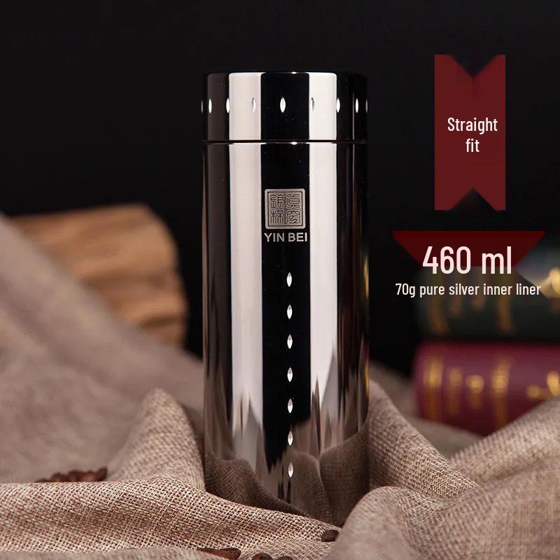Silver-Plated Thermos Cup with 999 Pure Silver Liner and Snowflake Engraving 304 Stainless Steel Inner Liner