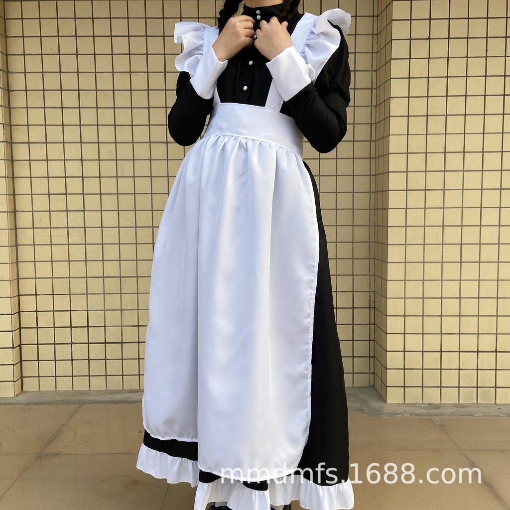 Anime Black and White Maid Costume Goth Style Long Ladies Costume Boss Maid Cosplay Costume