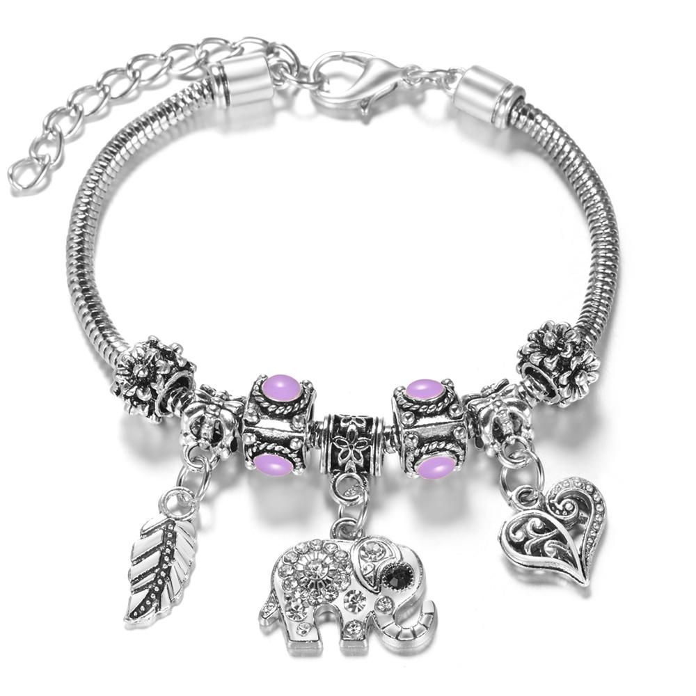 Multi Style Rhinestone 6 Color Beaded Bangle Lobster Buckle Adjustable Snake Chain Elephant Bracelet Pendant Woman Jewelry Gift