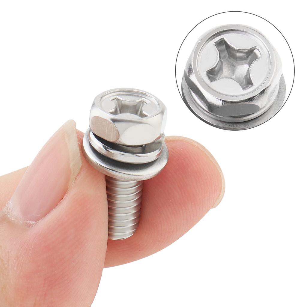 10 Pcs 304 Stainless Steel M8 X 30mm Hex Bolt Set, Fully Threaded Hex Screws with Flat Washer, Spring Washer and Matching Nuts