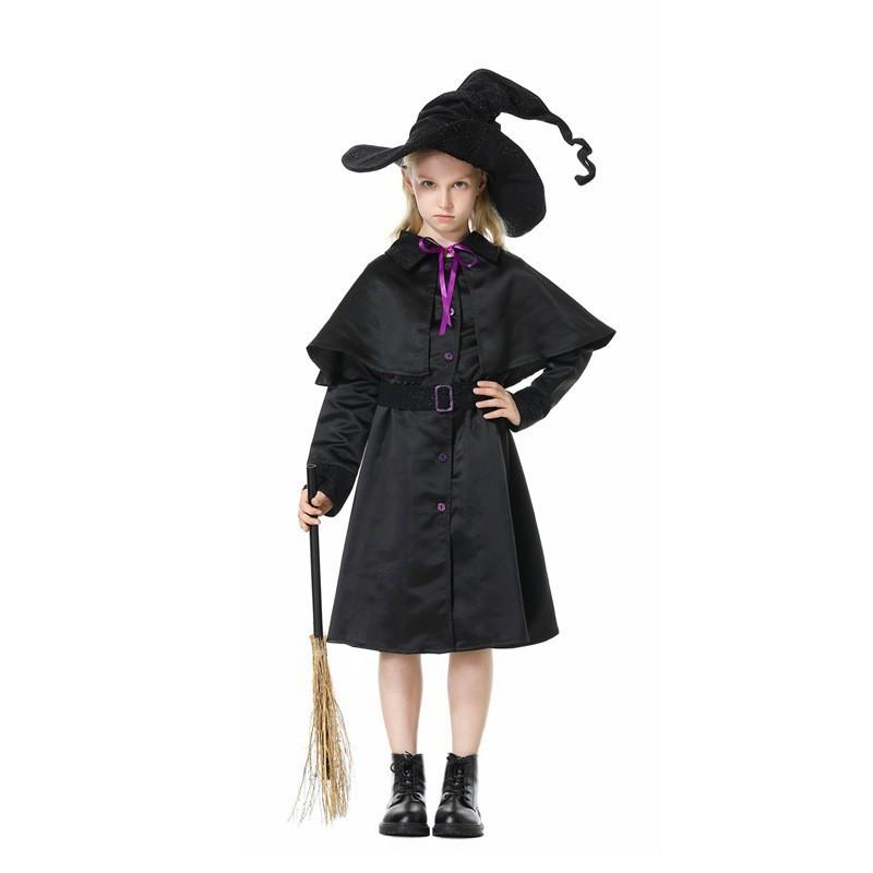 Children female cos magician wizard costume cosplay black dress set