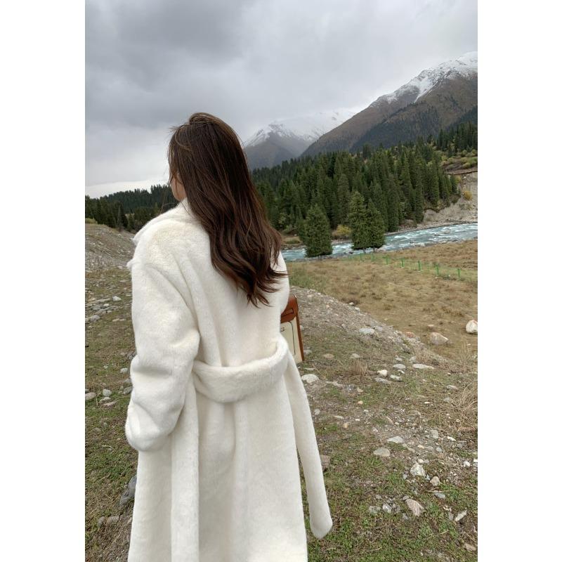 Winter Warm Thick Faux Fur Coat Women Long Trench Jacket Faux Mink Fur Collar Eco Friendly Outerwear