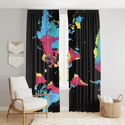 Beautiful Indian Bohemian Psychedelic Hippie Tie Dye Window Curtain Panels for Bedroom, Living, Balcony (World Map)
