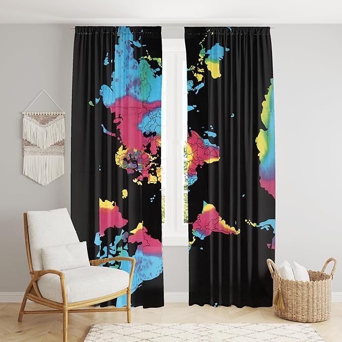 

Bless International Красивые индийские богемные психоделические хиппи-панели для штор в стиле тай-дай для спальни, гостиной, балкона (Карта мира) 83 L x 38 W