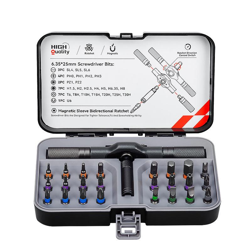 33-in-1 Multifunction Ratchet Screwdriver Set with S2 Steel Magnetic Bits for Household Repair